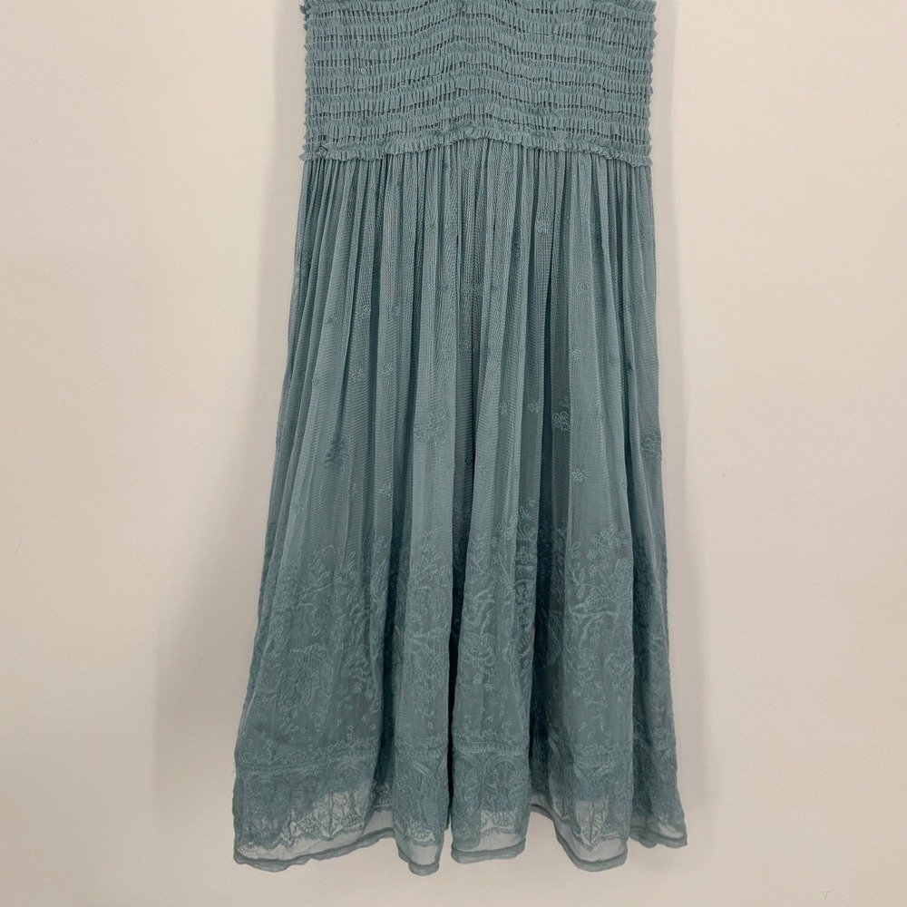 Y2K Max Studio Dress Size 0 Blue Silk Mesh Smocked Fairycore Romantic Ethereal - Picture 5 of 11